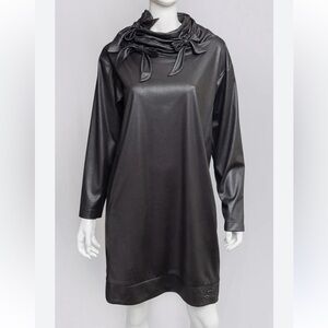 Cop.Copine cryolite robe unique turtle neck knots long sleeve dress sz Med